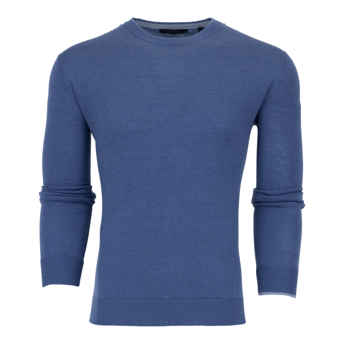 Falcon Merino Wool Napeague Crewneck Sweater - Front View, Contrast Tipped Collar | Greyson Clothiers