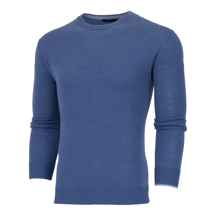 Falcon Merino Wool Napeague Crewneck Sweater - Three-Quarter Angle, Ribbed Cuffs & Hem | Greyson Clothiers