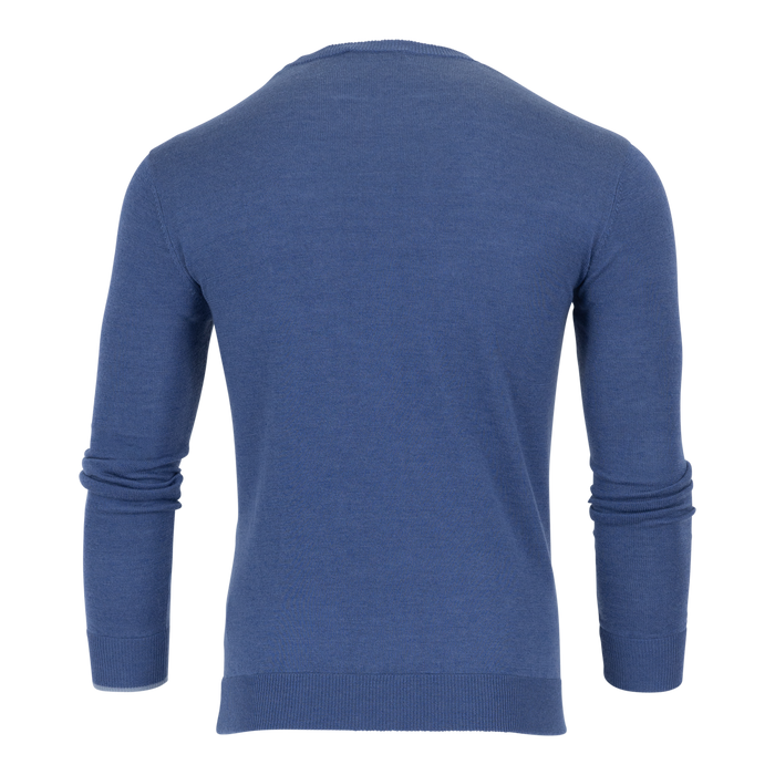 Falcon Merino Wool Napeague Crewneck Sweater - Back View, Contrast Tipped Hem Detail | Greyson Clothiers
