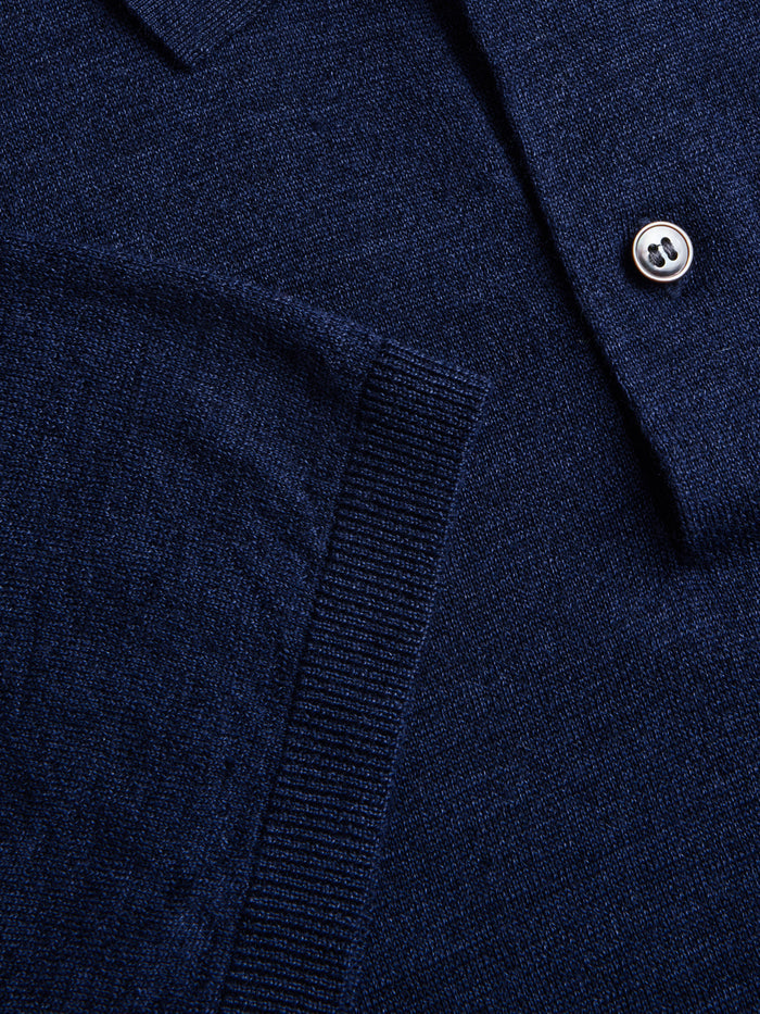 Maltese Blue Mens Short Sleeve Sweater Polo - Ribbed Placket & Button Detail | Greyson Clothiers