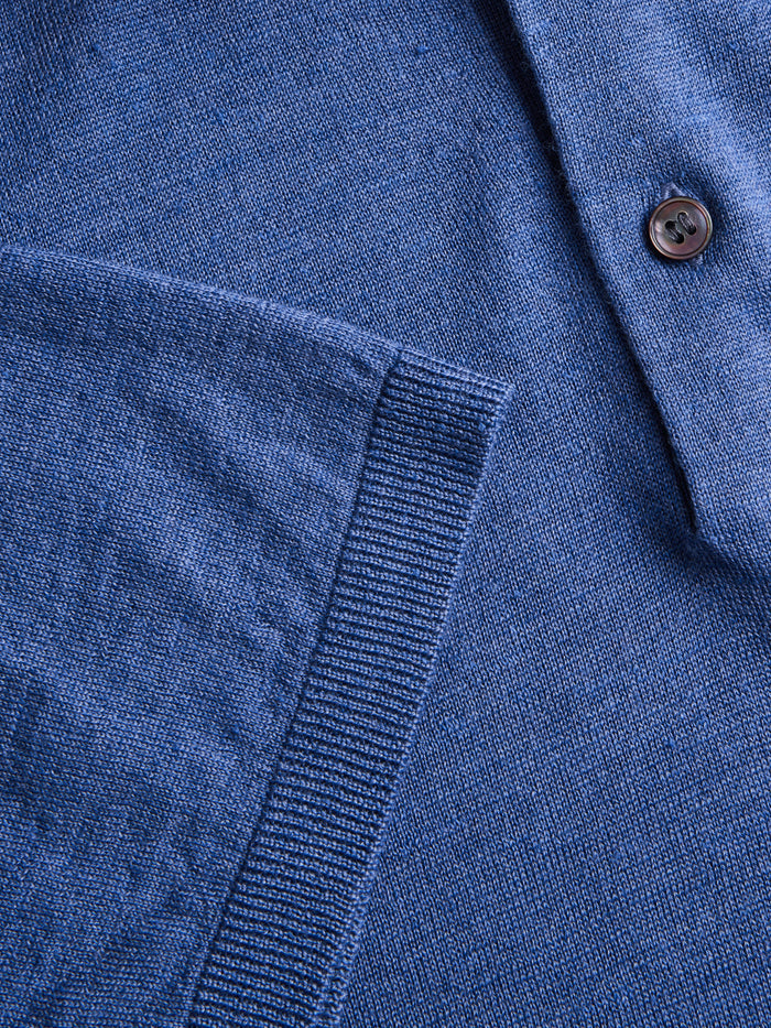 Falcon Merino Wool Sweater Polo - Ribbed Placket & Button Close-Up | Greyson Clothiers