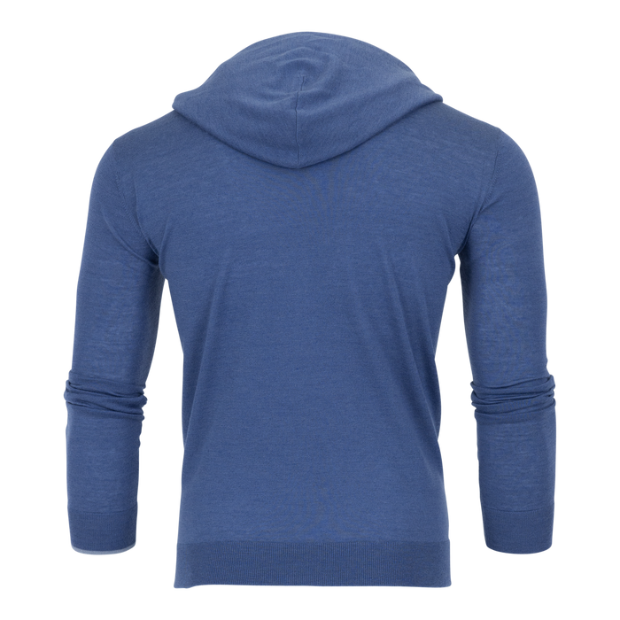 Napeague Merino Linen Sweater Hoodie in Falcon - Back View Showing Hood Construction | Greyson Clothiers