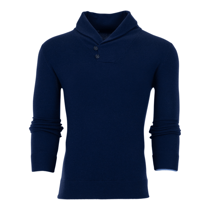 Maltese Blue Narragansett Cashmere Shawl Collar Sweater - Front View | Greyson Clothiers