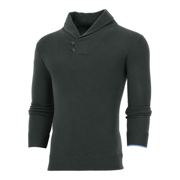 Midnight Forest Narragansett Cashmere Shawl Collar Sweater - Three-Quarter Angle | Greyson Clothiers