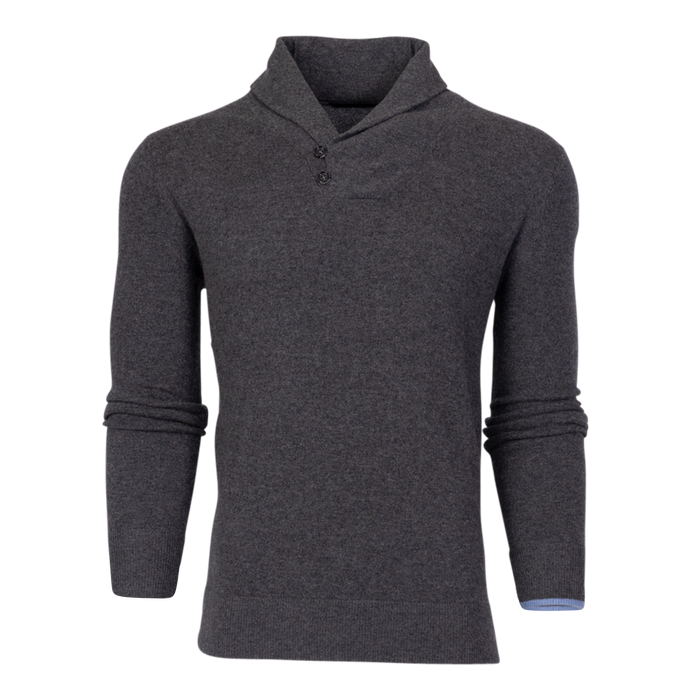 Light Grey Heather Narragansett Cashmere Shawl Collar Sweater - Front View | Greyson Clothiers