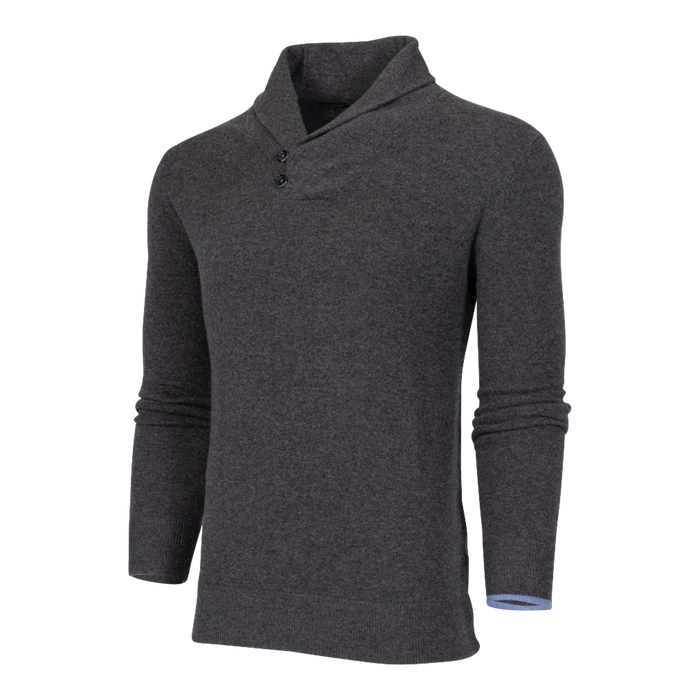 Light Grey Heather Narragansett Cashmere Shawl Collar Sweater - Three-Quarter Angle | Greyson Clothiers