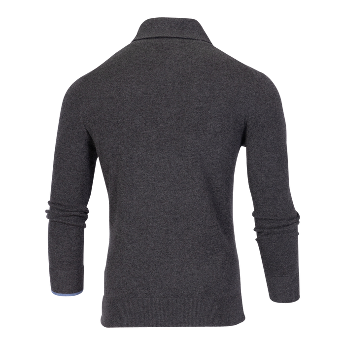 Light Grey Heather Narragansett Cashmere Shawl Collar Sweater - Back View | Greyson Clothiers