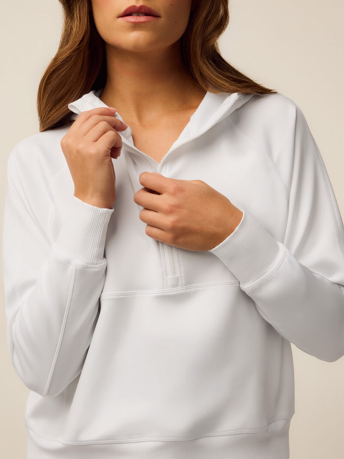 Greyson Clothiers Nash Half-Zip Hoodie in Arctic - Half-Zip Placket Close-Up Detail | Greyson Clothiers