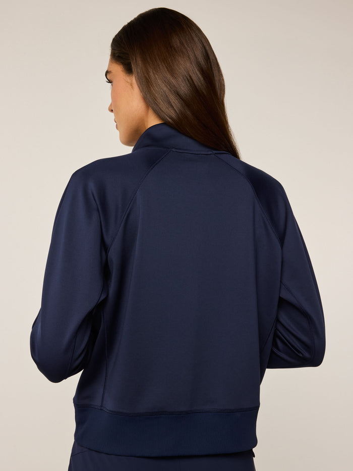 Maltese Blue Nash Half-Zip Sweatshirt - Back View On Model | Greyson Clothiers