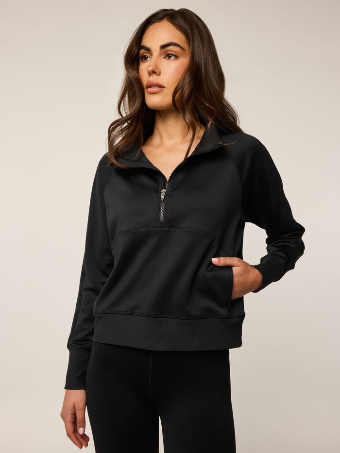 Shepherd Nash Half-Zip Sweatshirt - Front Three-Quarter View On Model | Greyson Clothiers