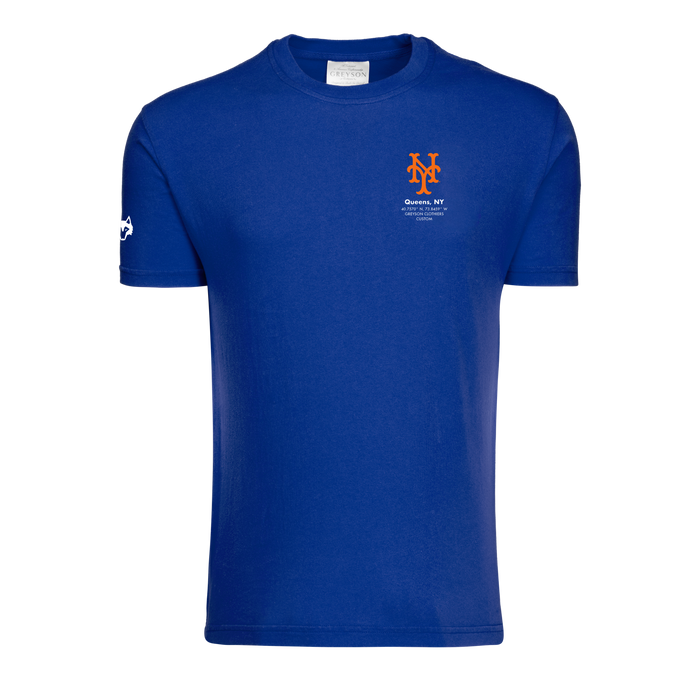 Royal Blue Cotton New York Mets Crewneck Tee - Front View | Greyson Clothiers