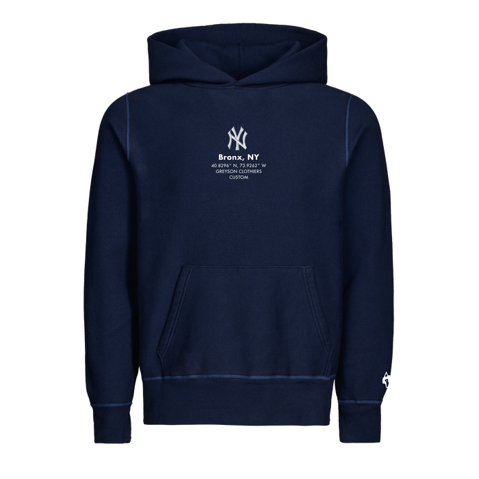 Maltese Blue NY Yankees Cotton Hoodie - Contrast Stitch Detail, Front Flat Lay | Greyson Clothiers