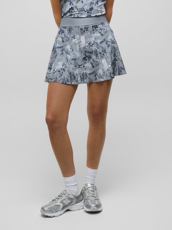 Bluestone Night Lurk Print Phoenix Flare Skirt - Front On Model, Botanical Print | Greyson Clothiers