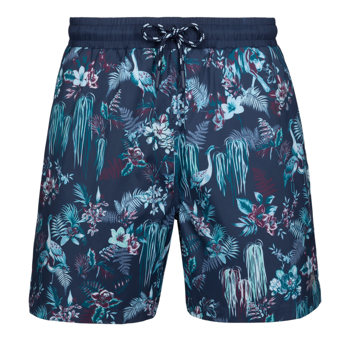 Maltese Blue Tropical Print Night Lurk Torch Swim Short - Front View | Greyson Clothiers