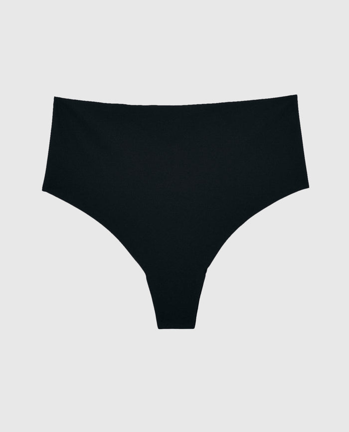 No Show Invisible High Waist Thong Panty in Tuxedo Black