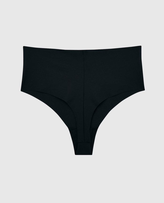 No Show Invisible High Waist Thong Panty in Tuxedo Black