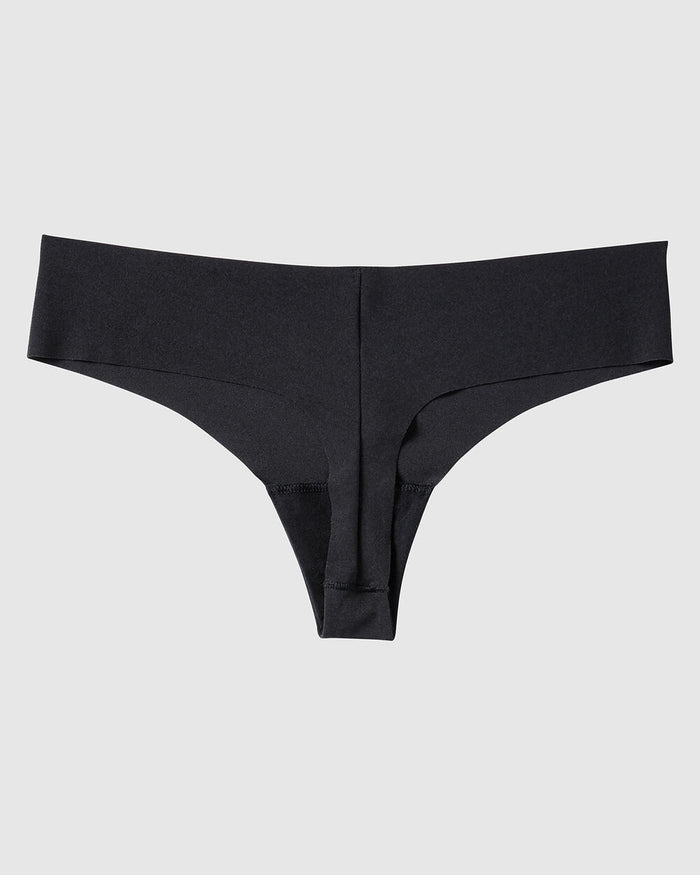 No Show Invisible Thong Panty in Tuxedo Black