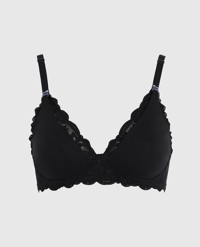 Nursing Bra with Lace Wing in Black