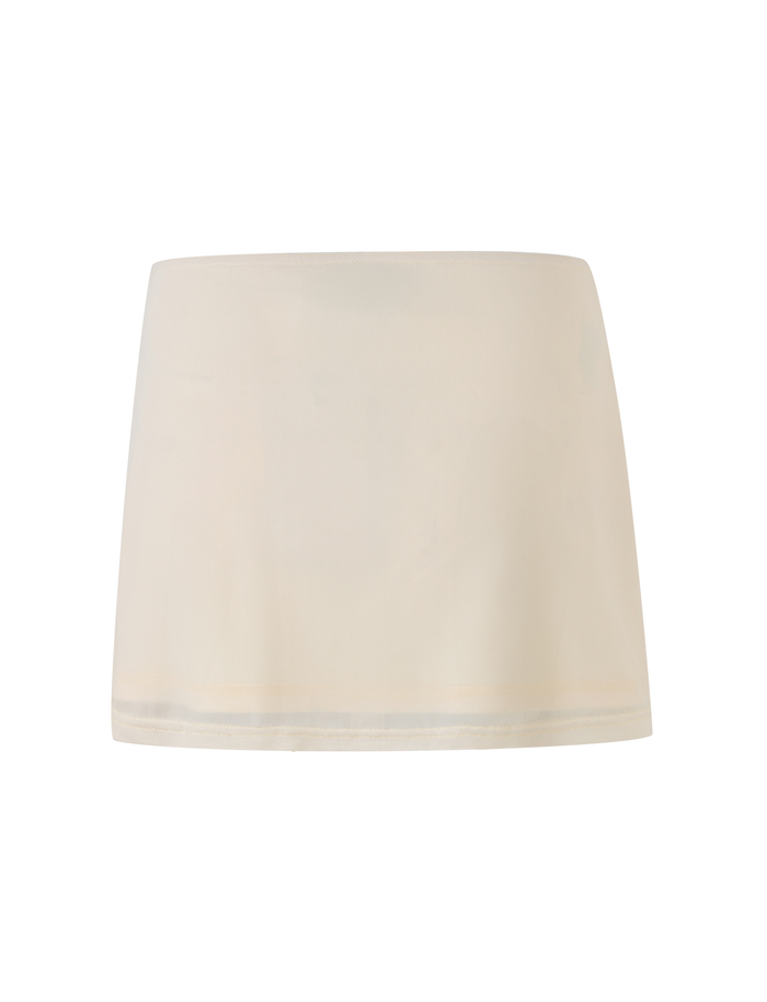 The TIGERMIST OCTAVIA MINI SKIRT in neutral cream features a simple, straight cut and is displayed against a white background.