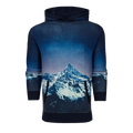 Maltese Blue Off-Piste Sweater Hoodie, mountain-scape print, wool-cashmere blend - Front | Greyson Clothiers