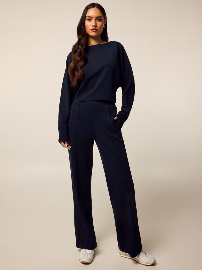Midnight Maltese Ojai Boat Neck Top - Full Length Styled Look, Women's Premium Knit Set with Wide-Leg Trouser | Greyson Clothiers