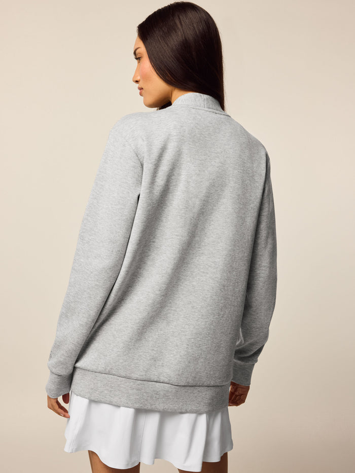 Light Grey Heather Ojai Button-Down Cardigan Sweatshirt - Back View with Wolf Logo | Greyson Clothiers