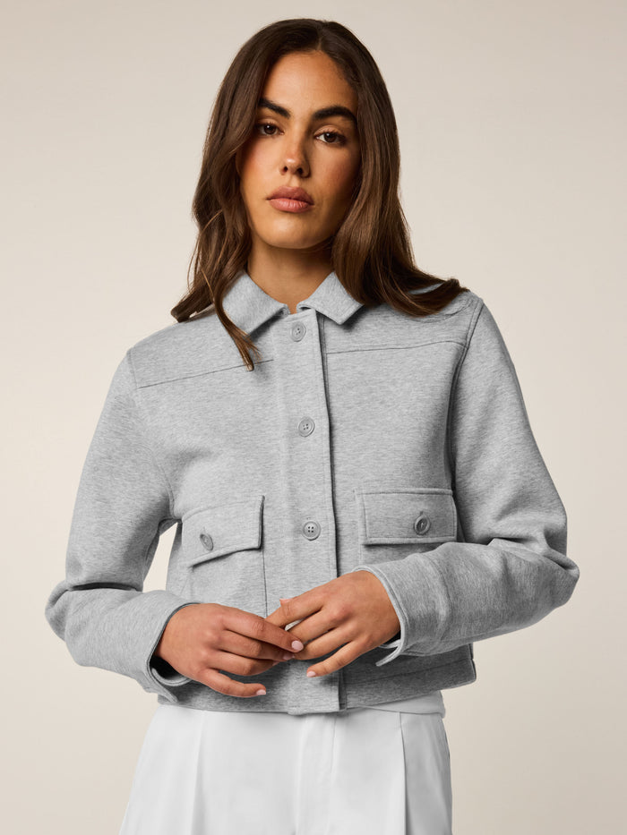 Greyson Clothiers Ojai Button-Down Jacket in Light Grey Heather - Front View On Model