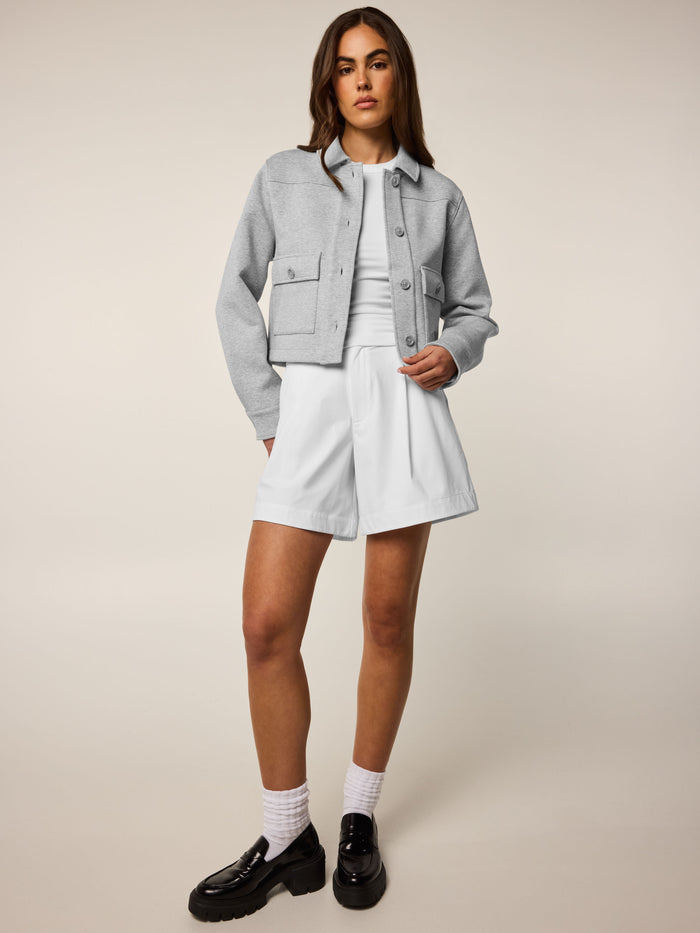 Greyson Clothiers Ojai Button-Down Jacket Light Grey Heather - Full Length Styled Look On Model