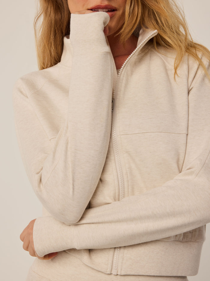 Shepherd Heather Ojai Full-Zip - Zipper & Collar Close-Up Detail, Double-Knit Construction | Greyson Clothiers