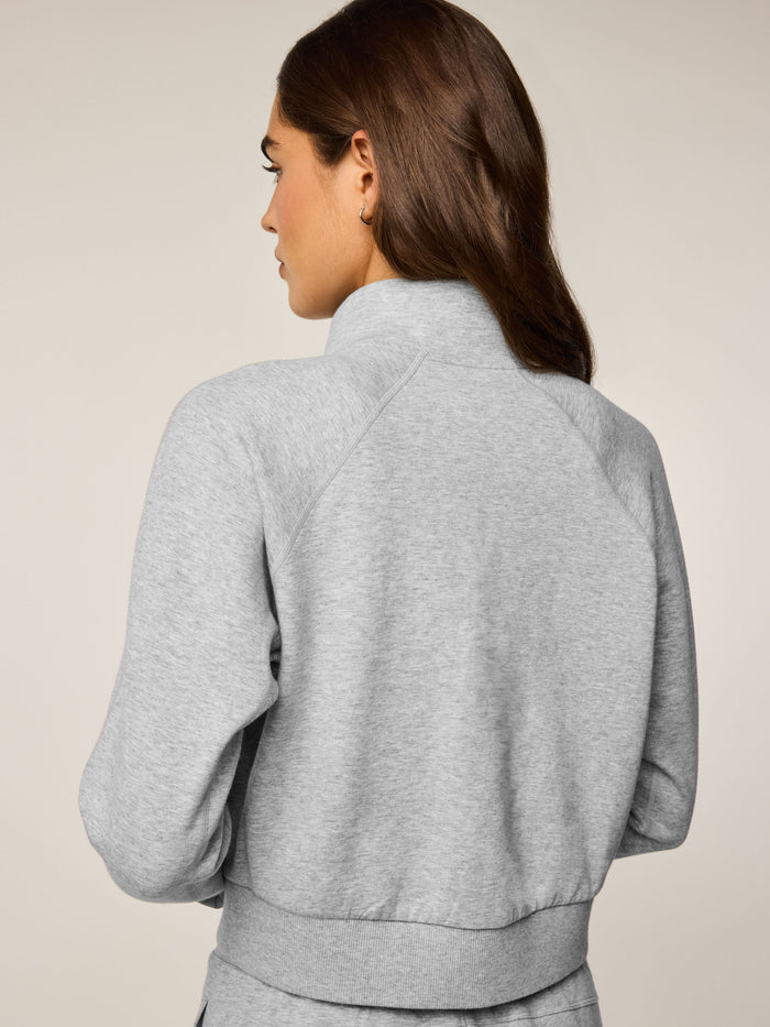 Light Grey Heather Ojai Full-Zip - Back View, Raglan Seam Detail | Greyson Clothiers