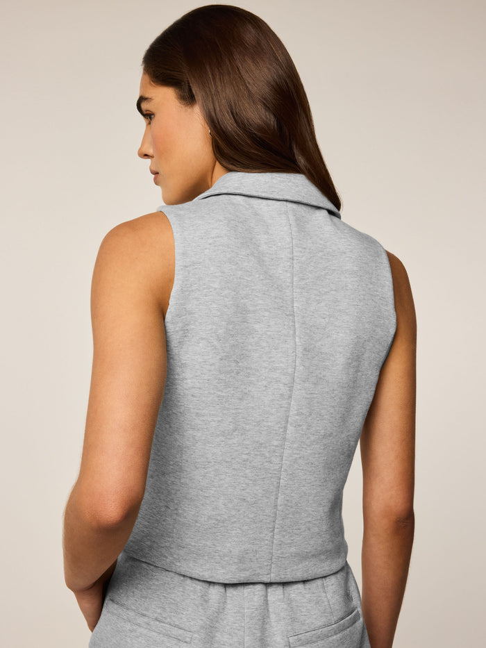 Light Grey Heather Ojai Lapel Vest - Back View, Center Seam & Notch Collar Detail | Greyson Clothiers