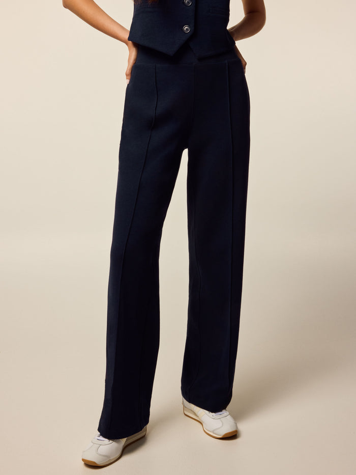 Midnight Maltese Ojai Luxe Pant - Cropped Front View, Pin-Tucked Seams and High Waist | Greyson Clothiers