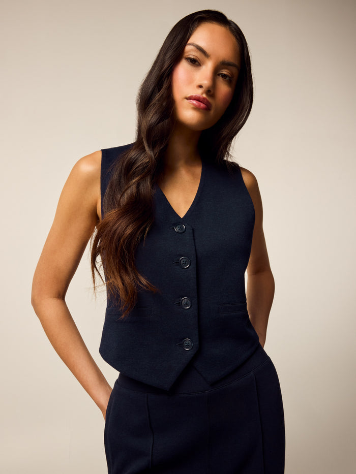 Midnight Maltese Greyson Clothiers Ojai Vest - Front On-Model, Women's Premium Button-Front Vest