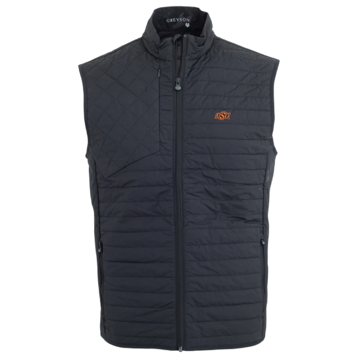 Shepherd OSU Cowboys Yukon Ultralight Hybrid Vest - Front View, OSU Logo, Channel-Quilted | Greyson Clothiers