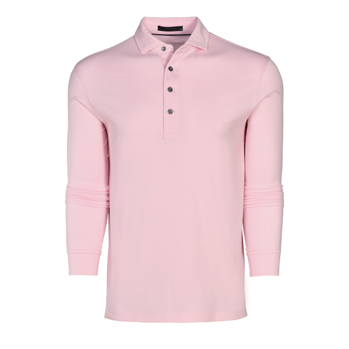 Greyson Clothiers Omaha Long Sleeve Polo - Pink Sky Front View | Greyson Clothiers