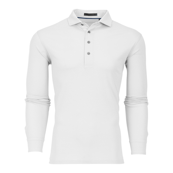 Greyson Clothiers Omaha Long Sleeve Polo - Arctic White Front View | Greyson Clothiers
