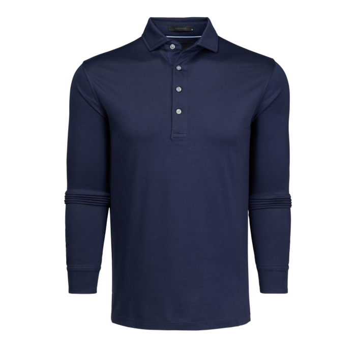 Greyson Clothiers Omaha Long Sleeve Polo - Bonneville Navy Classic Fit Front View | Greyson Clothiers