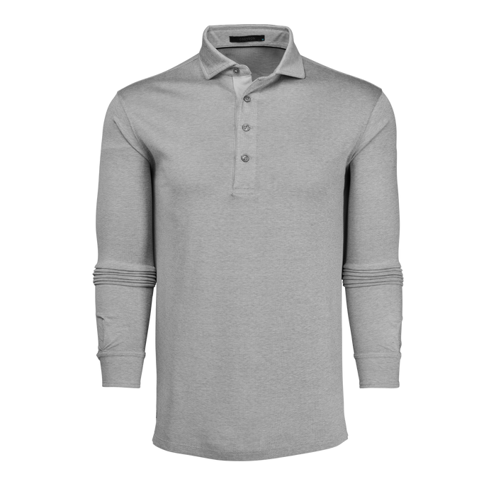 Greyson Clothiers Omaha Long Sleeve Polo - Shepherd Grey Front View | Greyson Clothiers