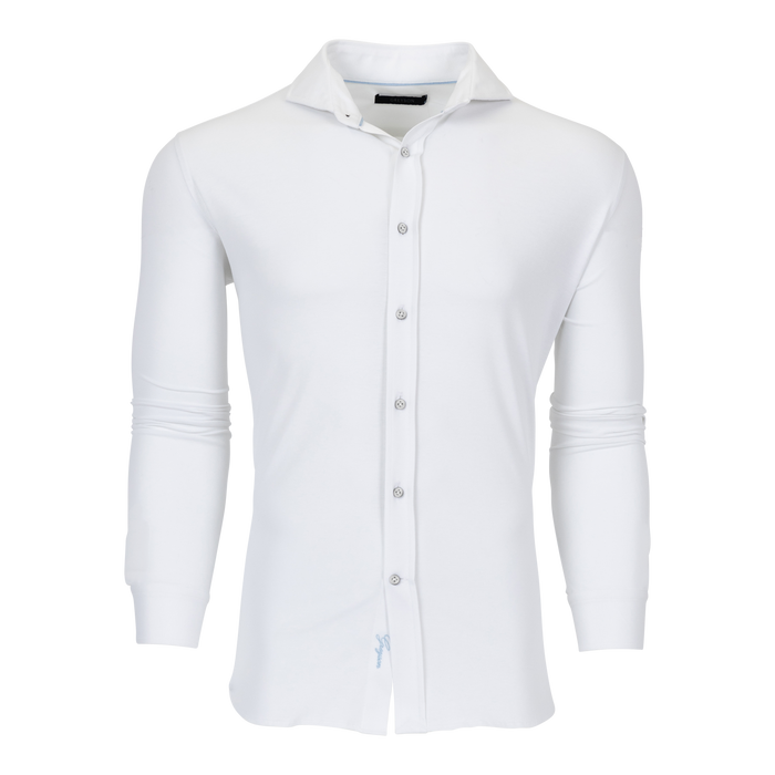 Arctic White Pique Cotton Omaha Dress Shirt - Front View | Greyson Clothiers