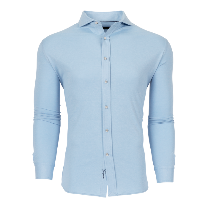 Maltese Blue Pique Cotton Omaha Dress Shirt - Front View | Greyson Clothiers