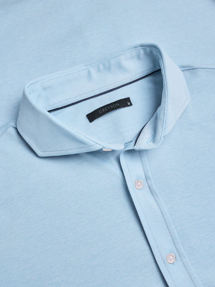 Omaha Pique Dress Shirt Spread Collar & Greyson Label Detail - Maltese Blue | Greyson Clothiers