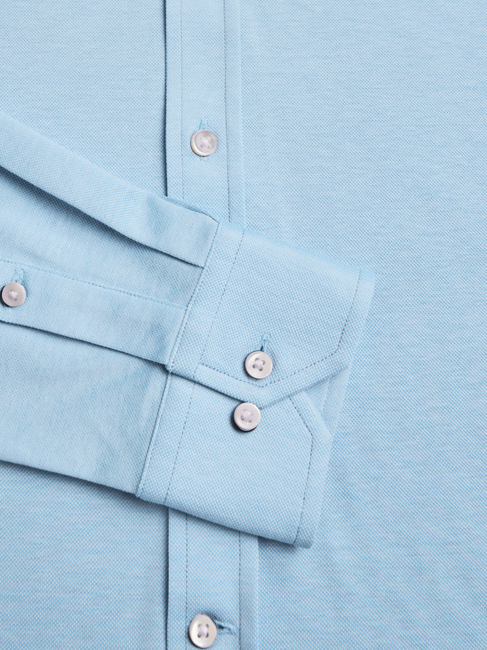 Omaha Pique Dress Shirt Button Cuff Detail - Maltese Blue Cotton Pique | Greyson Clothiers