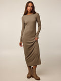 Olive Camp Modal Orion Long Sleeve Maxi Dress - Full Length Front View On Model | Greyson Clothiers