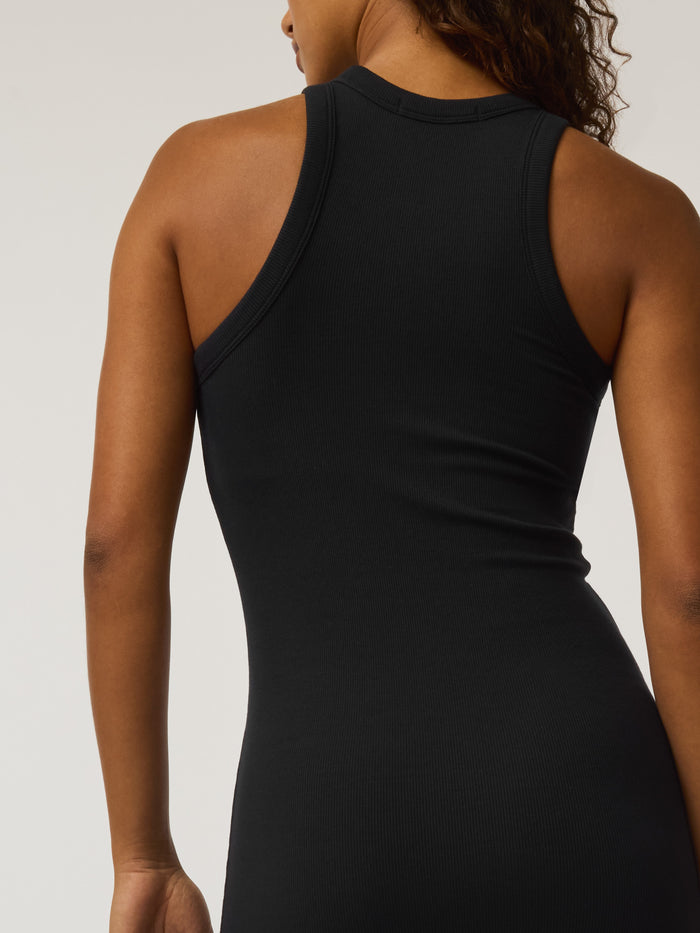 Shepherd Ribbed Orion Midi Tank Dress - Close-Up Back, Racerback & Rib Fabric Detail | Greyson Clothiers