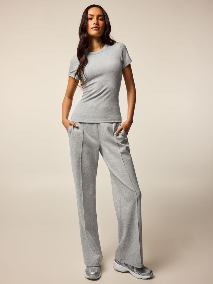 Light Grey Heather Orion Tee - Full Body Front View, Slim Fit Styled Look | Greyson Clothiers