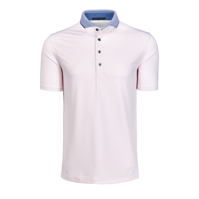Arctic Packline Short Sleeve Polo, Geometric Print with Contrast Collar - Front View | Greyson Clothiers