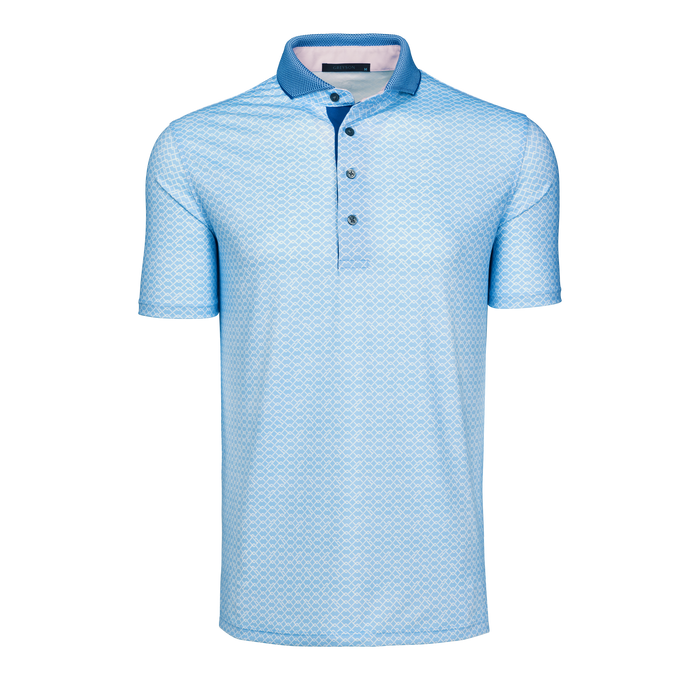 Wolf Blue Packline Short Sleeve Performance Golf Polo, Contrast Collar Detail - Front View | Greyson Clothiers