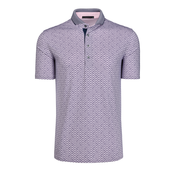 Highland Packline Short Sleeve Printed Golf Polo, Navy Contrast Collar - Front View | Greyson Clothiers
