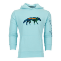 Cattail Painted Mountain Stalking Wolf Aspen Hoodie - Front View, Chenille Wolf Patch & Sleeve Script | Greyson Clothiers