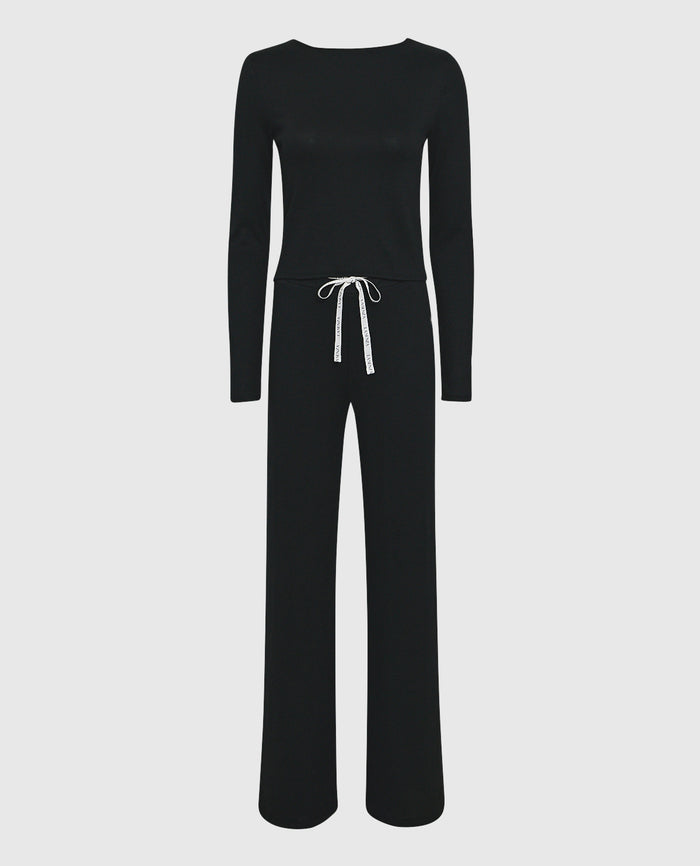 Pajama Pant with Logo Drawstring in Smoulder Black